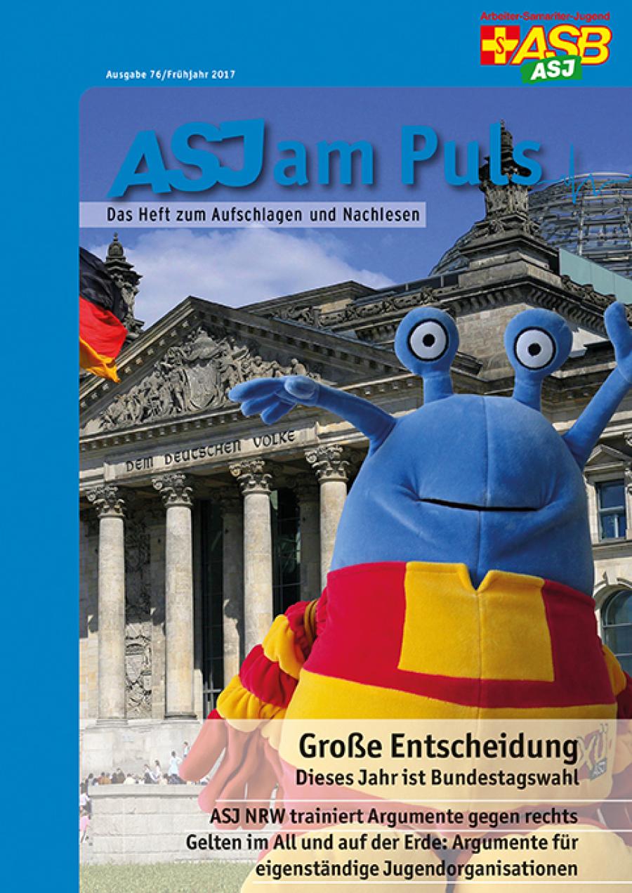 Titelbild ASJ am Puls 1-2017: XÜ vor dem Reichstagsgebäude