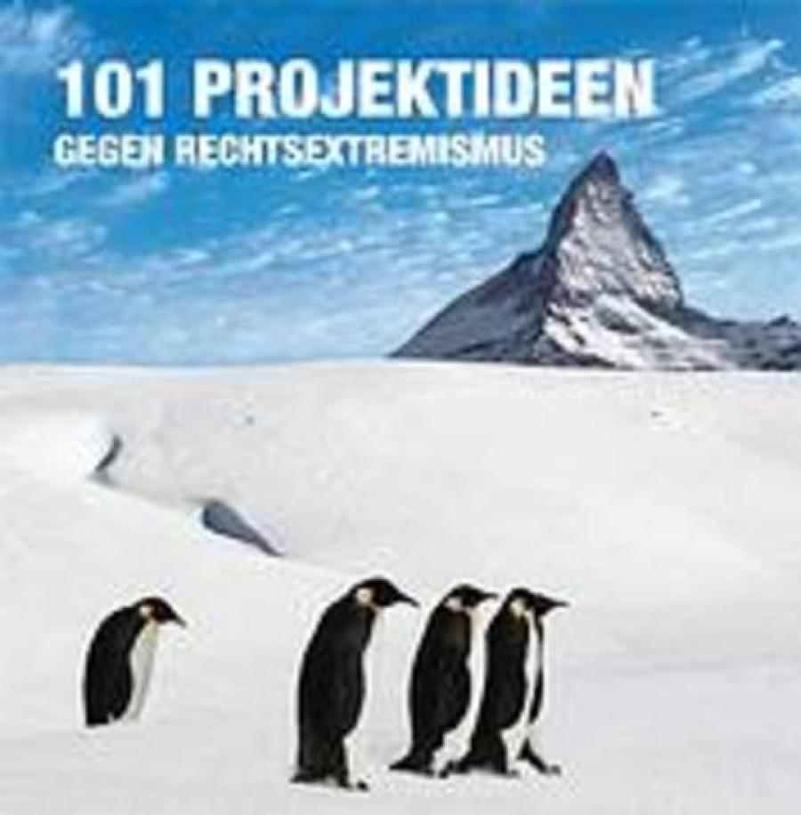 Titelseite der Broschüre, Pinguine laufen vor der Kulisse des Matterhorns über eine Gletscher