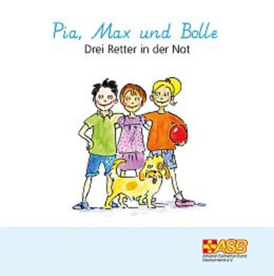 Titelseite des Kinderbuches, drei Kinder und ihr Hund