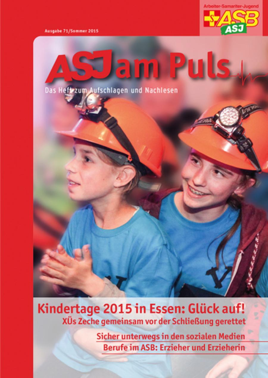 Titelbild des ASJ am Puls 2-2015. Kinder in Bergleuteausrüstung
