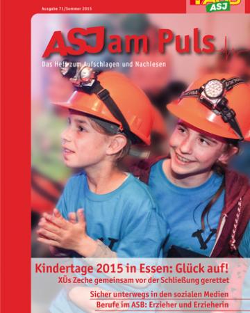 Titelbild des ASJ am Puls 2-2015. Kinder in Bergleuteausrüstung