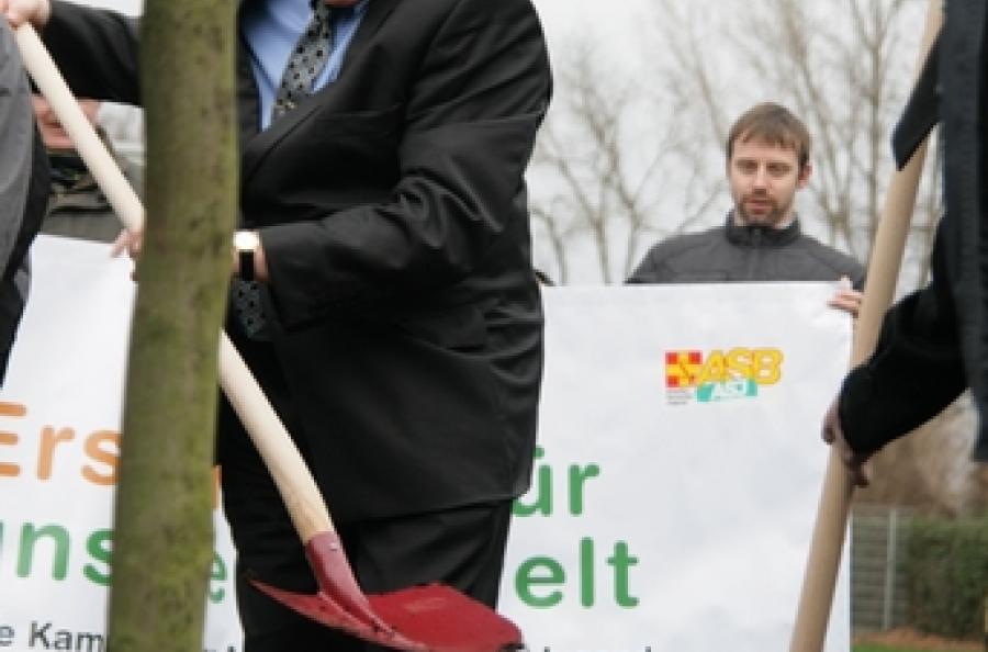 Bürgermeister Kreuzberg hilft beim Baumpflanzen